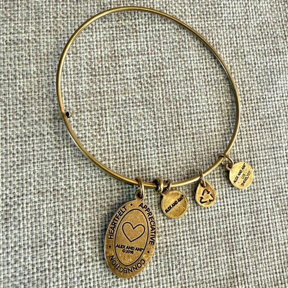Alex and Ani Because I ♥ You Gold or Brass Expandable Charm Bangle 2016 Heartfel - Picture 6 of 9